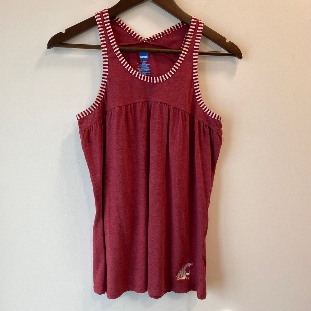 NCAA Tank Top Women M Red Washington State Cougars Babydoll Racerback Striped